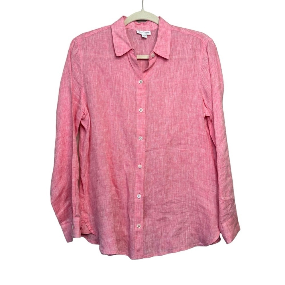 J. Jill Love Linen Essential Shirt Pink Long Sleeve Button Down Collar Shirt XS - Picture 1 of 6